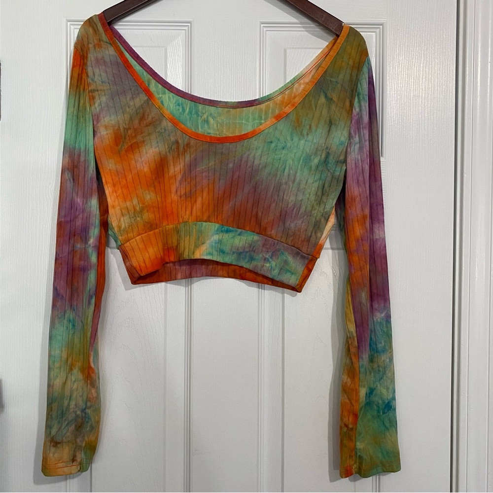 Ellie & Kate Crop Top & Leggings Sweatsuit Set Tie Dye Women’s Large Rainbow - Picture 9 of 13
